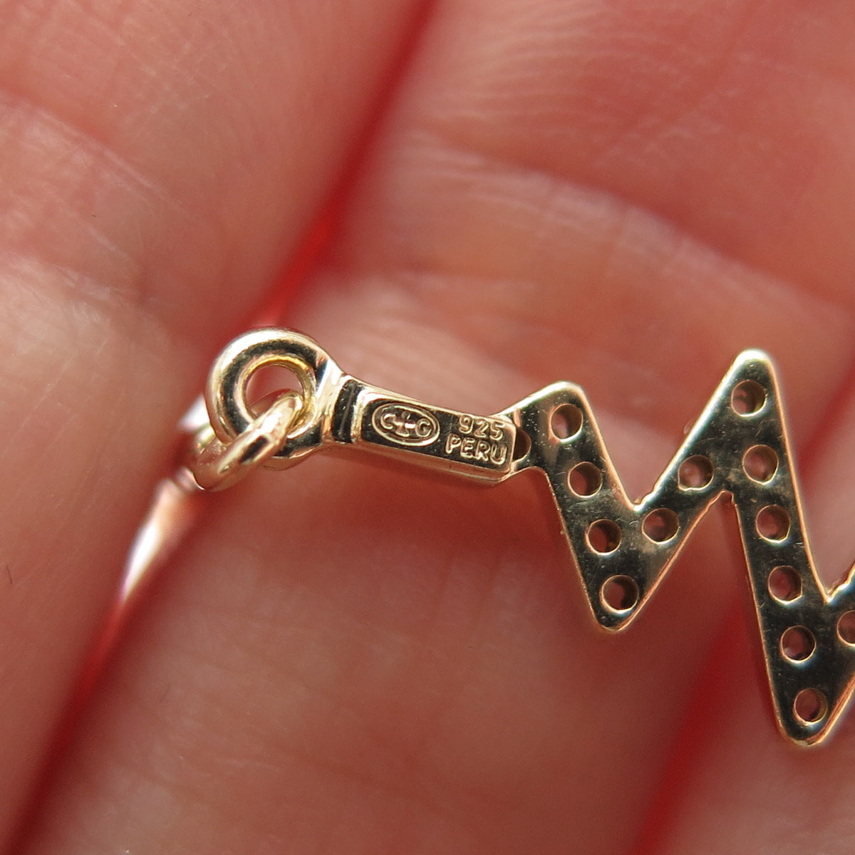 925 Sterling Silver Gold Plated C Z Heartbeat Adjustable Box Bracelet 6-9.25"