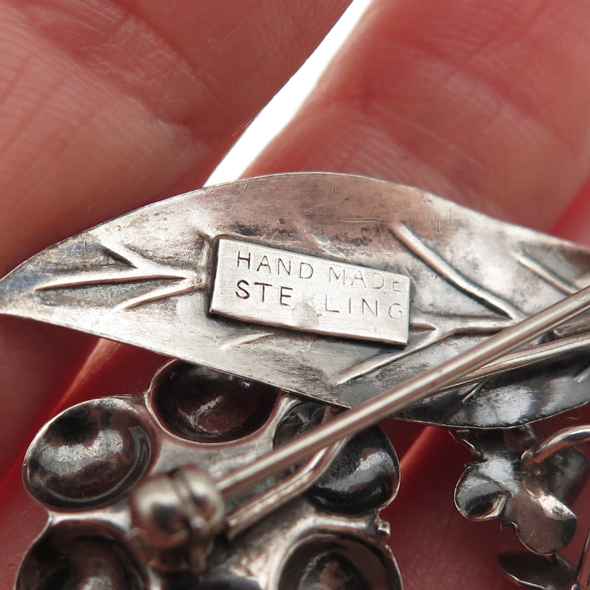 925 Sterling Silver Vintage Floral Oxidized Handmade Pin Brooch
