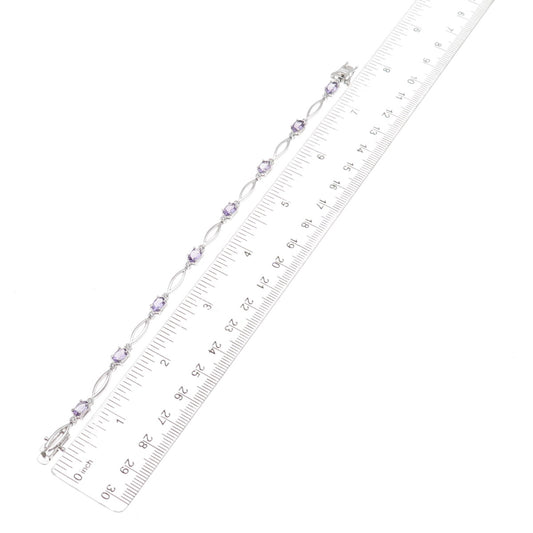925 Sterling Silver Real Amethyst & C Z Bracelet 7.25"
