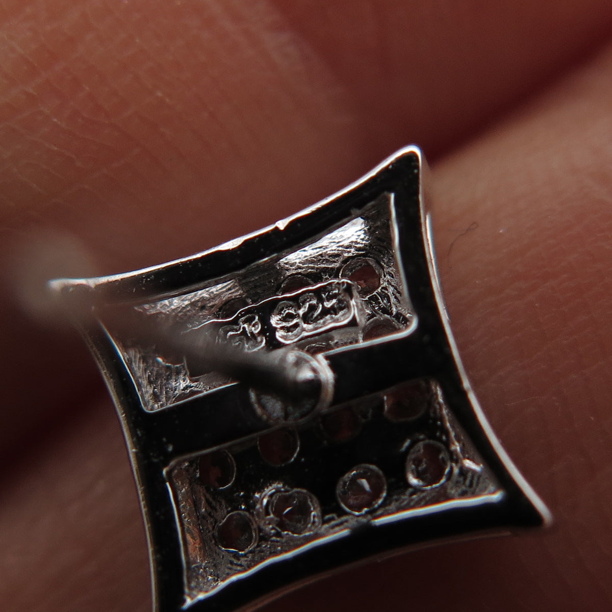 925 Sterling Silver Round-Cut C Z Princess Square Stud Earrings