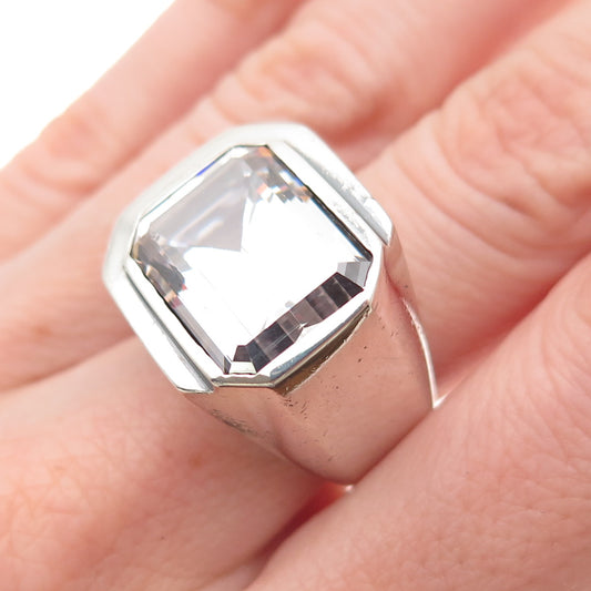 925 Sterling Silver Vintage Emerald-Cut C Z Modernist Oxidized Ring Size 6.75