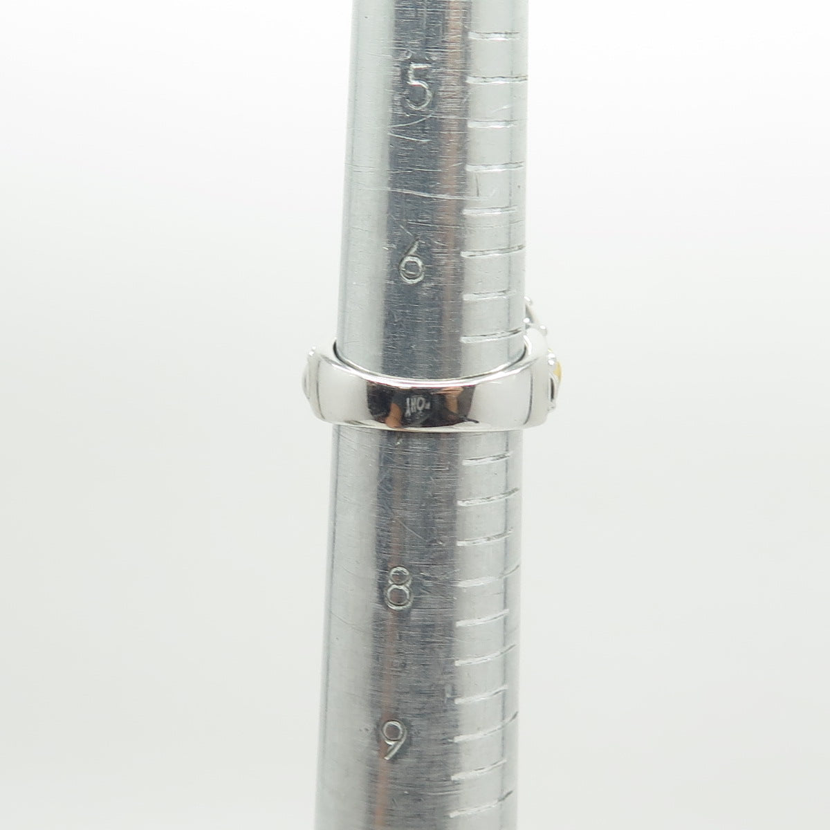 925 Sterling Silver 2-Tone Blue Glass & C Z Statement Ring Size 7