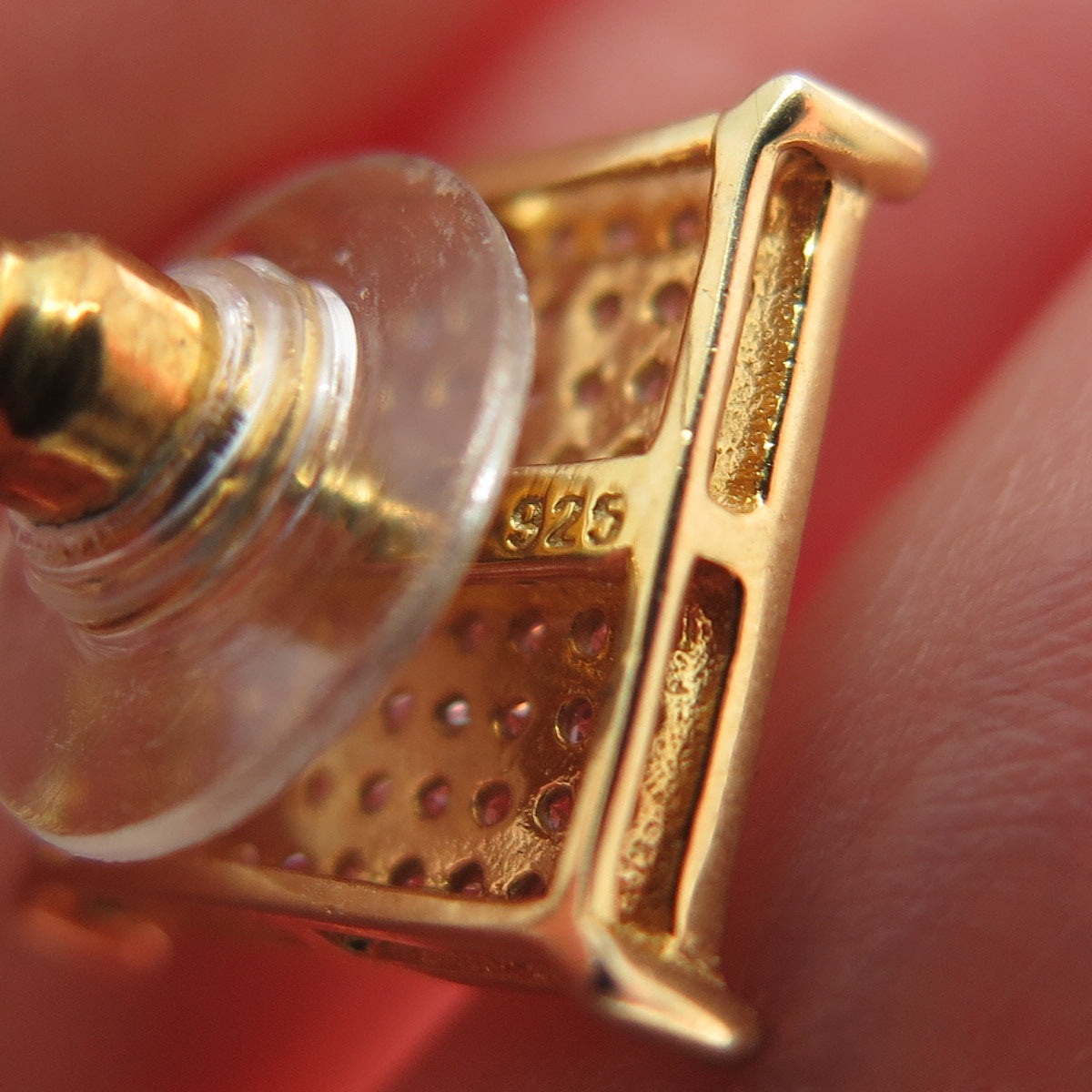 925 Sterling Silver Gold Plated Round-Cut C Z Sparkle Square Stud Earrings