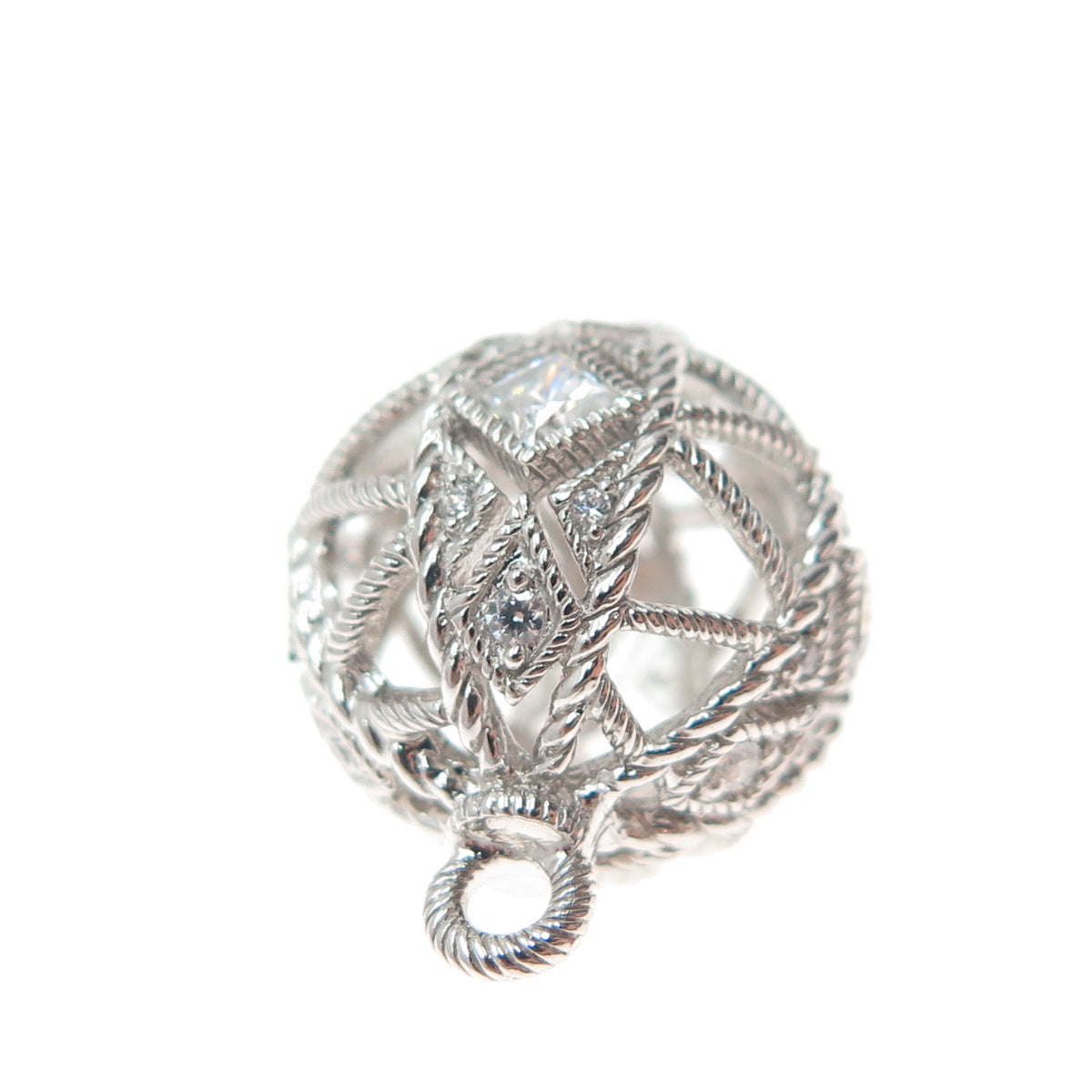 925 Sterling Silver Round-Cut C Z Bead Charm for Bracelet / Necklace