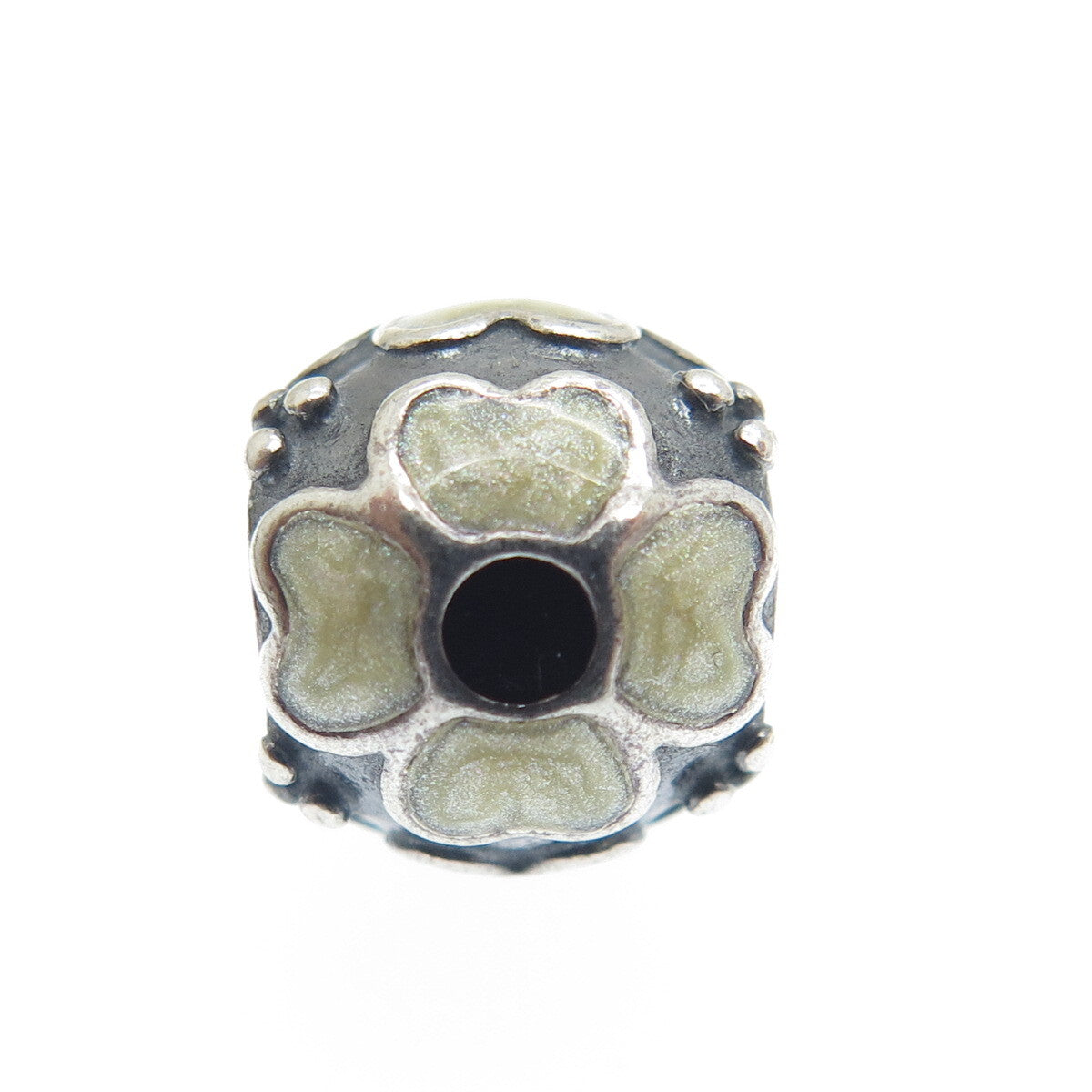PANDORA 925 Sterling Silver Cream Enamel Daisy Flower Oxidized Bead Charm