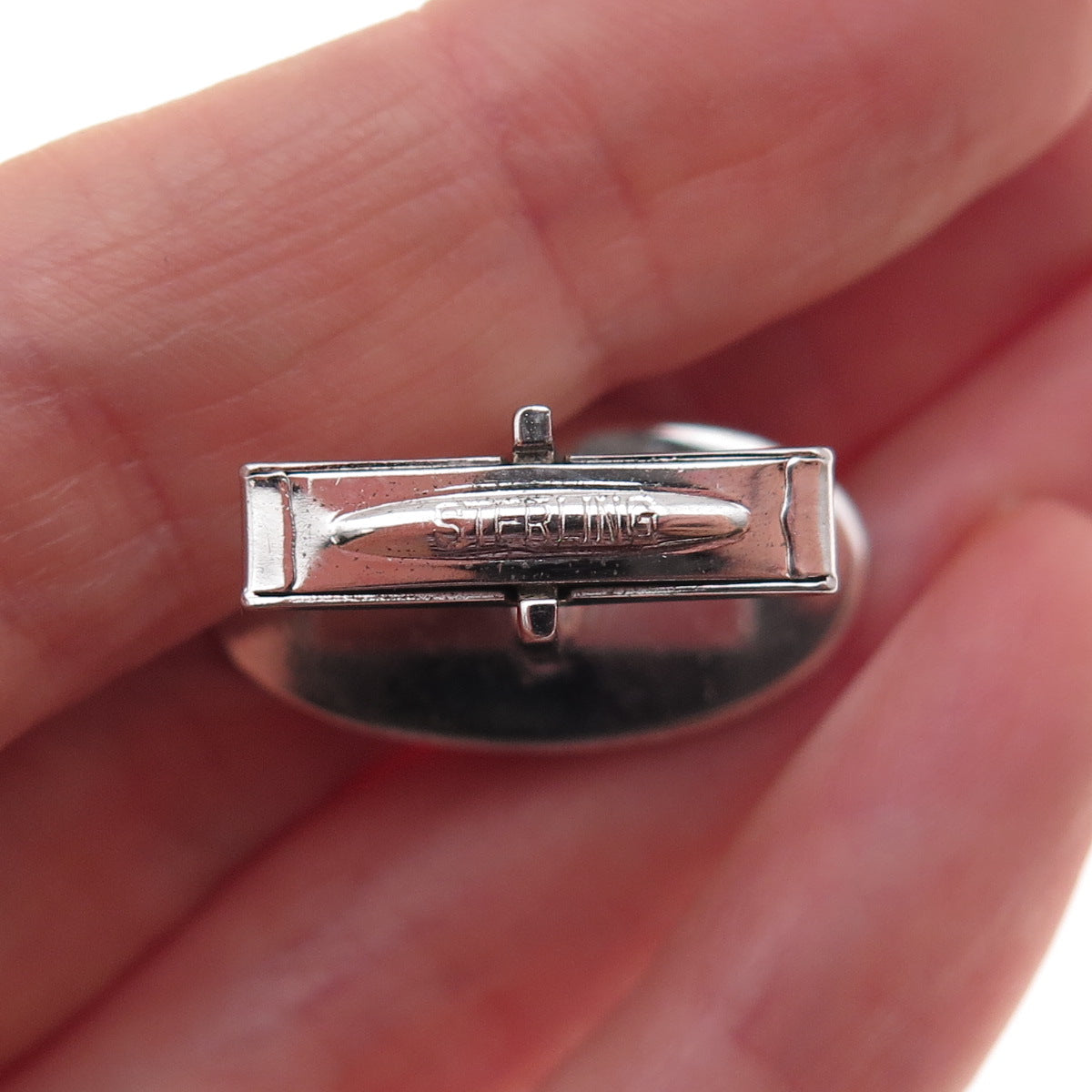 925 Sterling Silver Vintage Diamond-Shape Oval Cufflinks