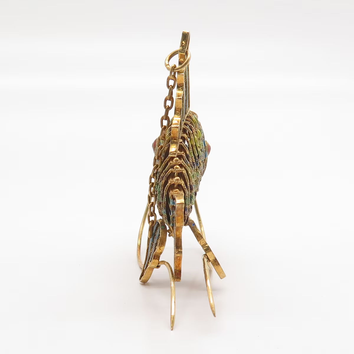 925 Sterling Silver Gold Plated Antique Enamel Chinese Koi Fish Articulated Fob