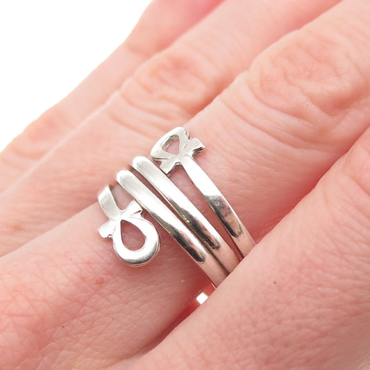 800 Silver Vintage Egyptian Ankh Oxidized Wrap Ring Size 9.25