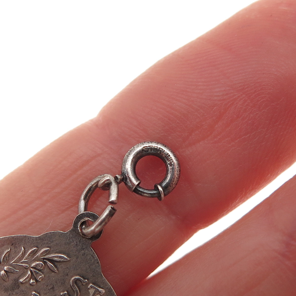 925 Sterling Silver Antique Art Deco St. Joseph Spring Ring Clasp Charm Pendant