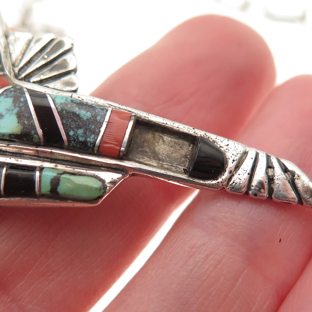 Calvert Lamy Zuni Old Pawn 925 Sterling Multi-Gem Necklace 16" (missing 1 stone)
