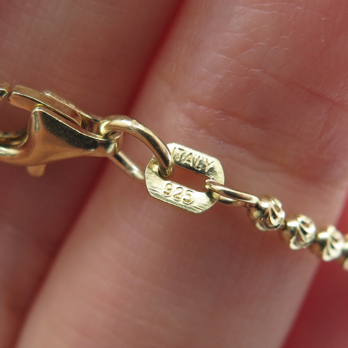 925 Sterling Silver Gold Plated Italy Diamond-Cut Ball Beaded Chain Necklace 22"