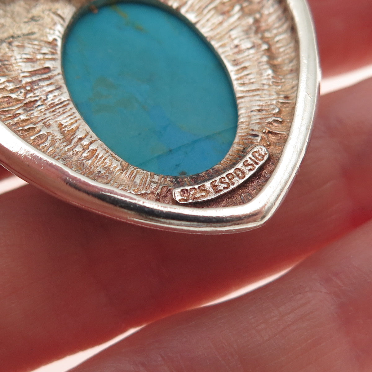 ESPO Joseph Esposito Sterling Silver Vintage Real Turquoise Heart Clip Pendant