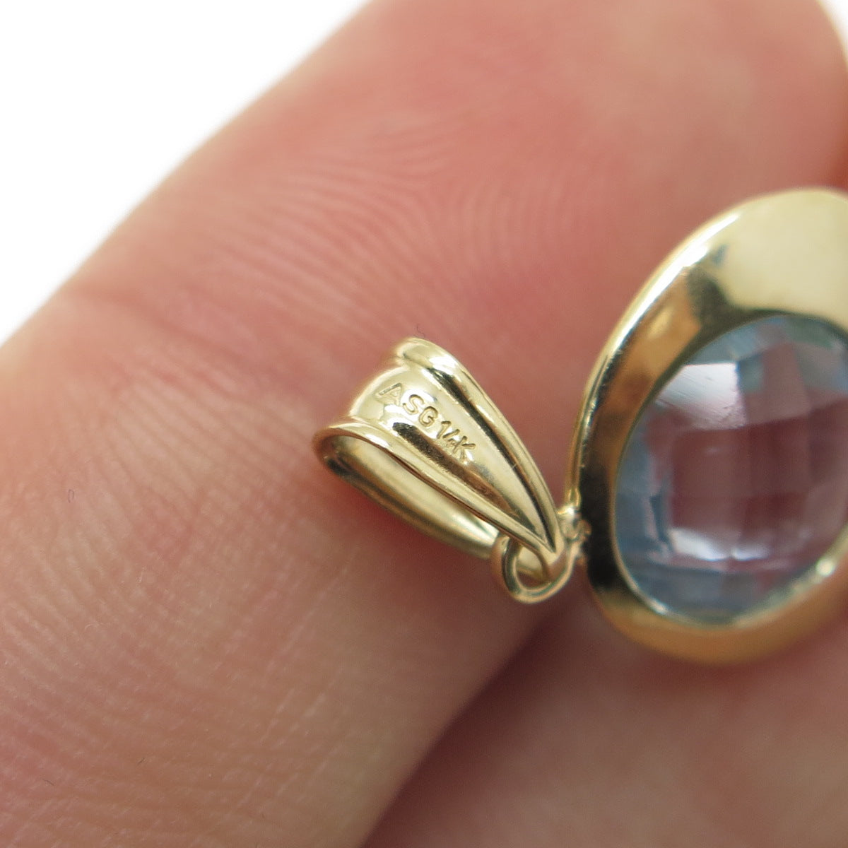 14K Yellow Gold Real Round-Cut Blue Topaz Disc Charm Pendant