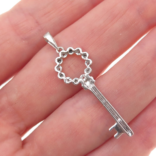 925 Sterling Silver Real Round-Cut Diamond Circle of Life Key Charm Pendant