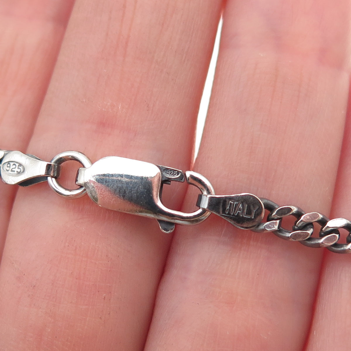 925 Sterling Silver Vintage Italy Oxidized Curb Chain Necklace 16"