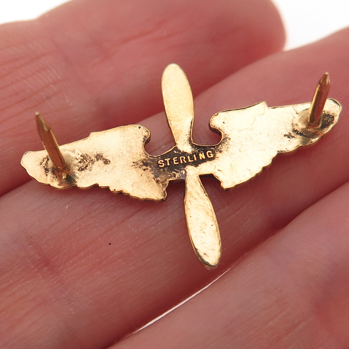925 Sterling Silver Gold Plated Antique WWII US Army Air Force Pilot Wings Pin