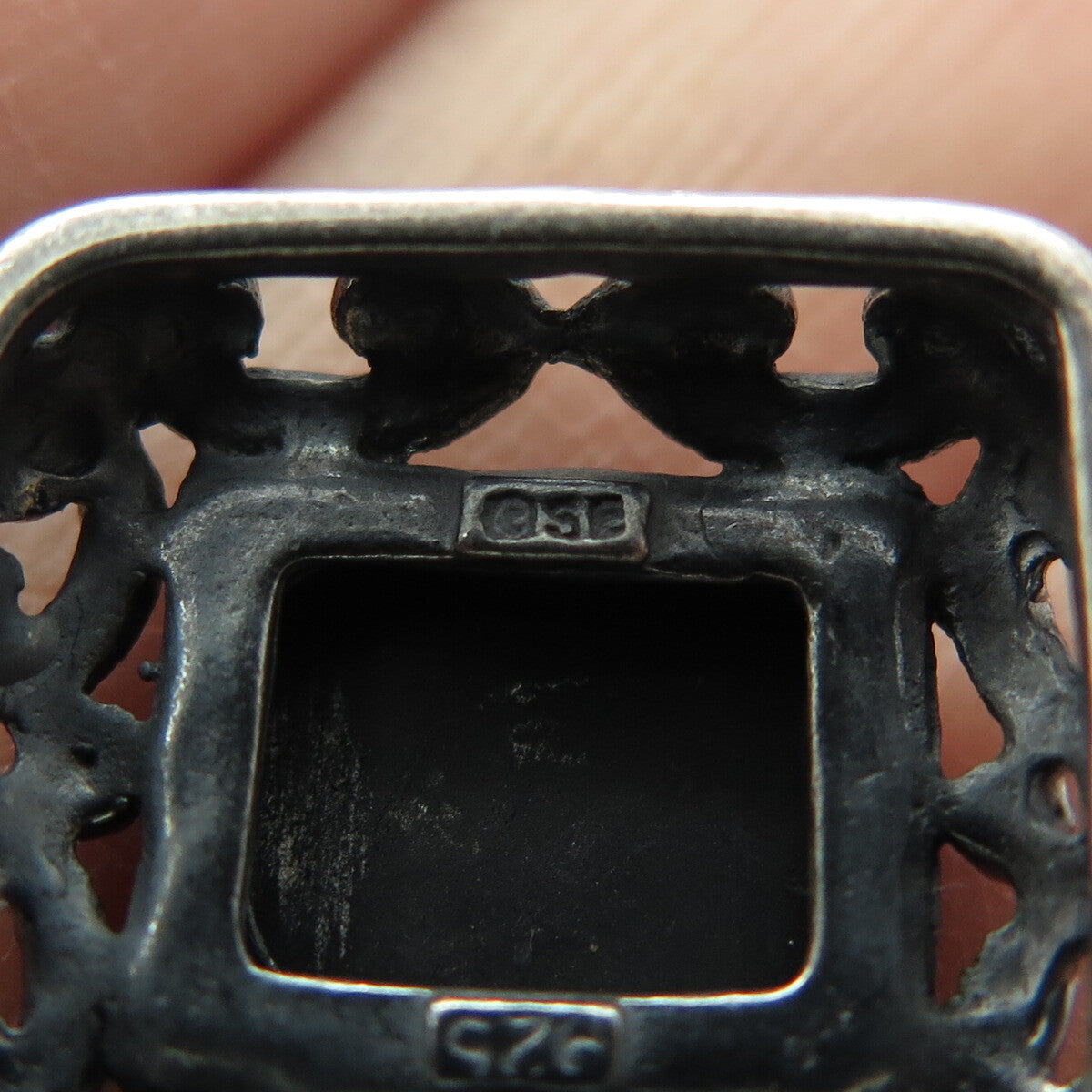 925 Sterling Silver Vintage Real Black Onyx Ornate Slide Oxidized Pendant