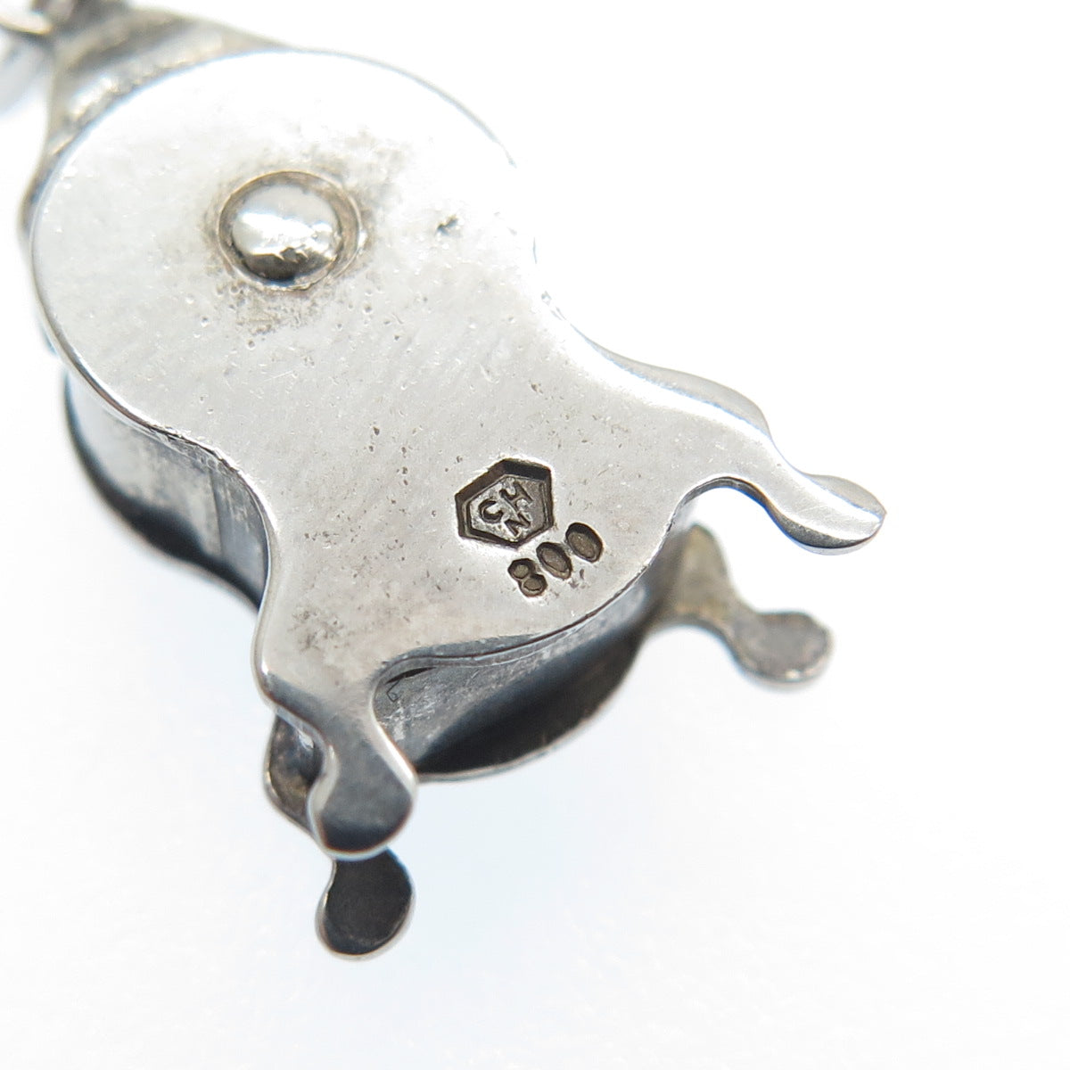 800 Silver Antique Retro Mantle Clock Oxidized Minimalist 3D Charm Pendant