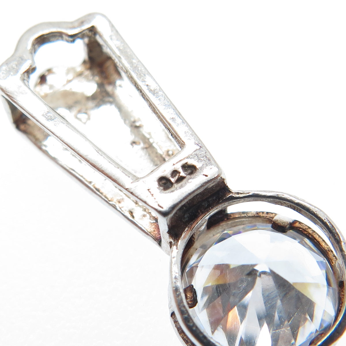 925 Sterling Silver Vintage Round-Cut C Z Modernist Slide Pendant