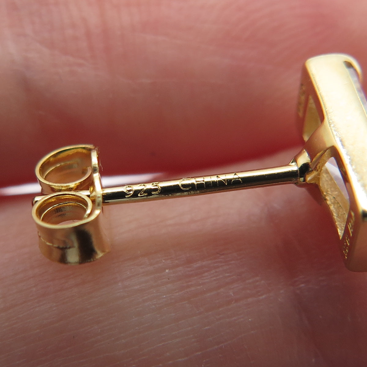 925 Sterling Silver Gold Plated Baguette-Cut C Z Stud Earrings