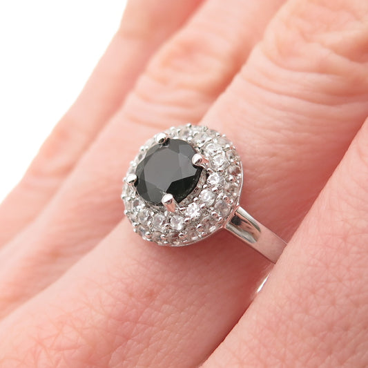 925 Sterling Silver Real Green Tourmaline & White Topaz Ring Size 9.25