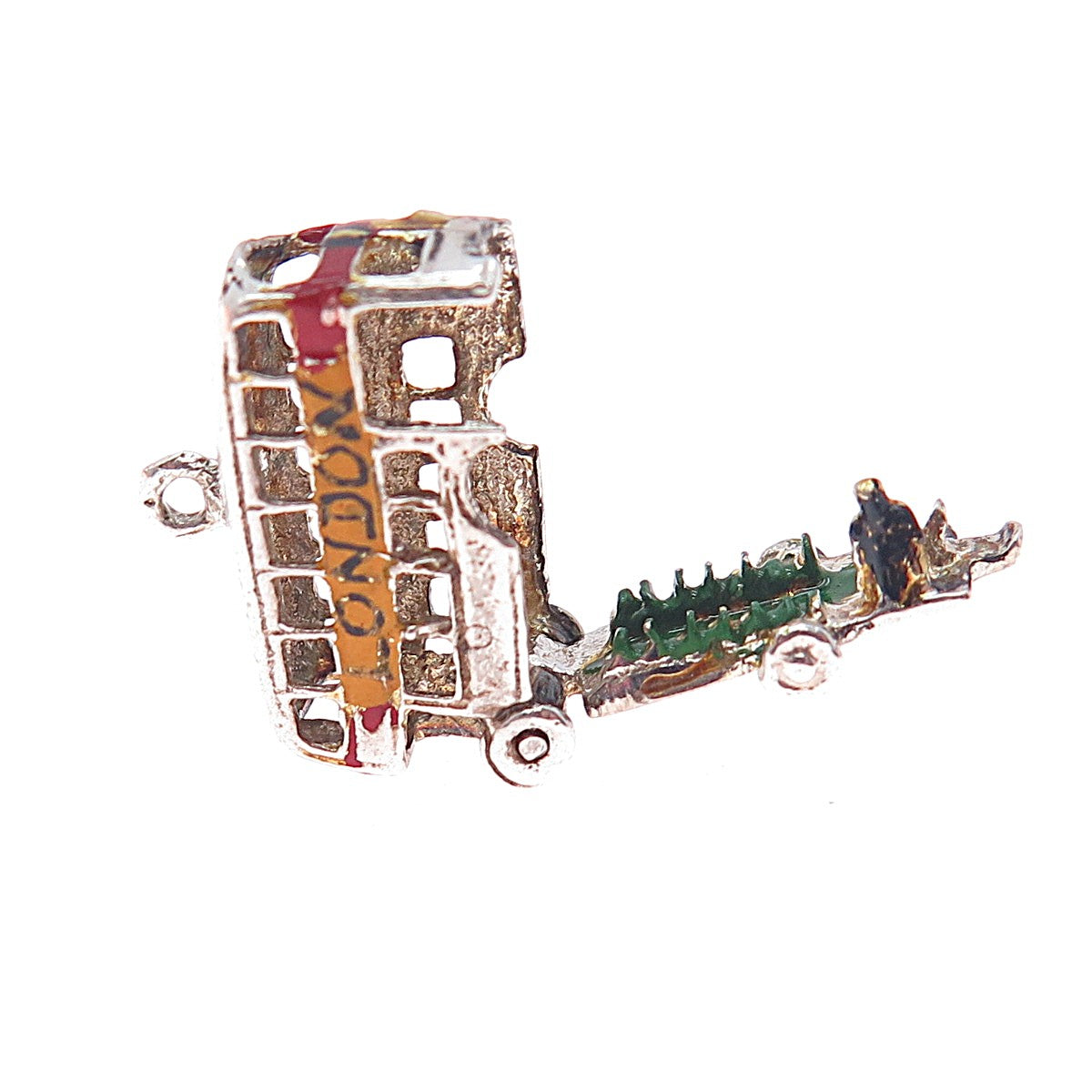 925 Sterling Silver Antique Art Deco Enamel London Bus Mini 3D Charm Pendant