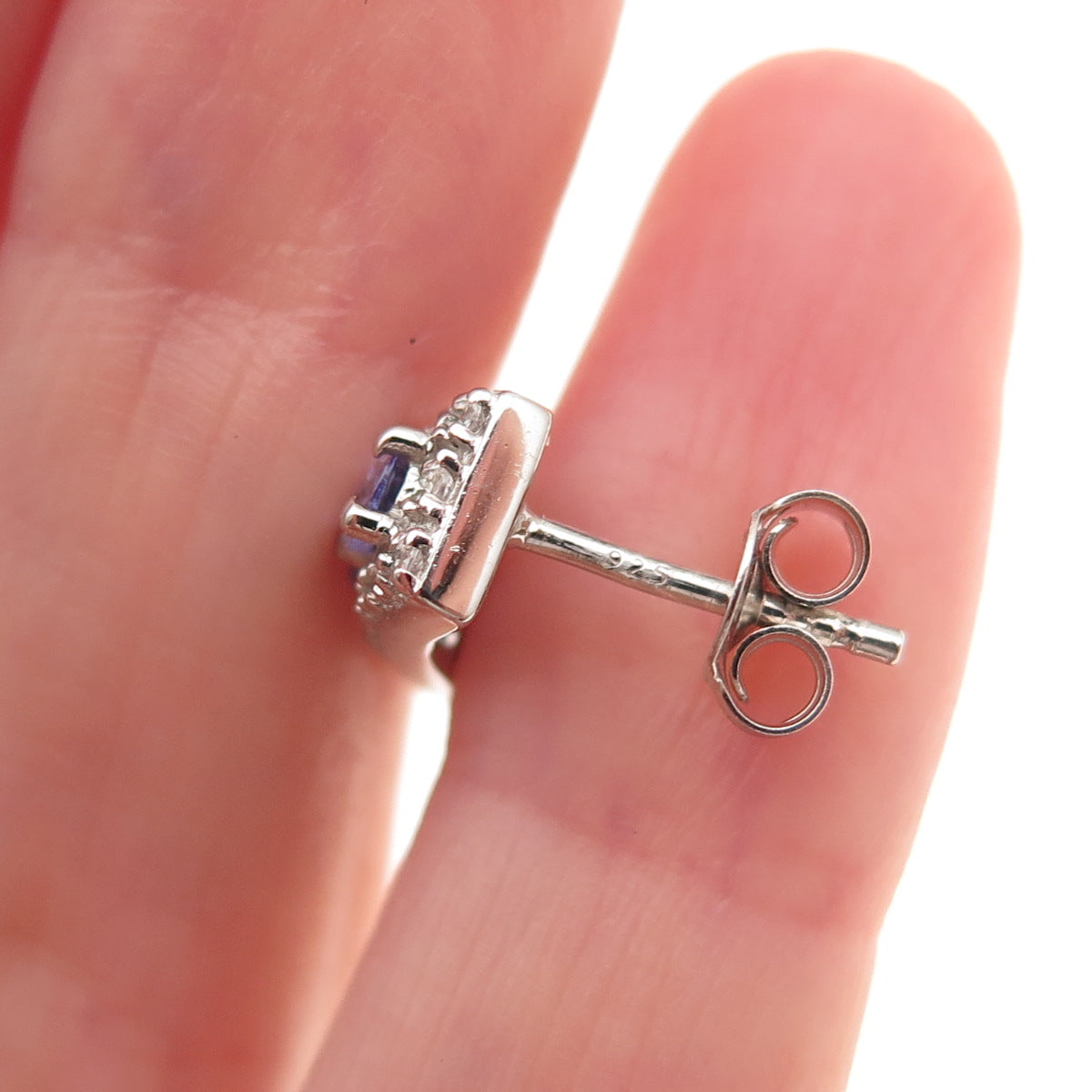 D'Joy 925 Sterling Silver Real Tanzanite & White Topaz Claw Earrings