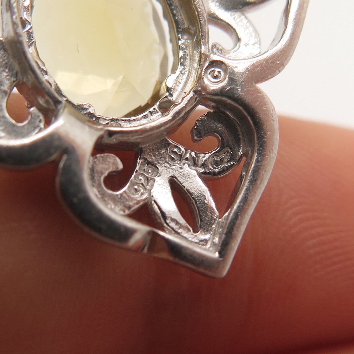 925 Sterling Silver Sai Krishna Real Diamond Accent & Citrine Gem Ornate Pendant