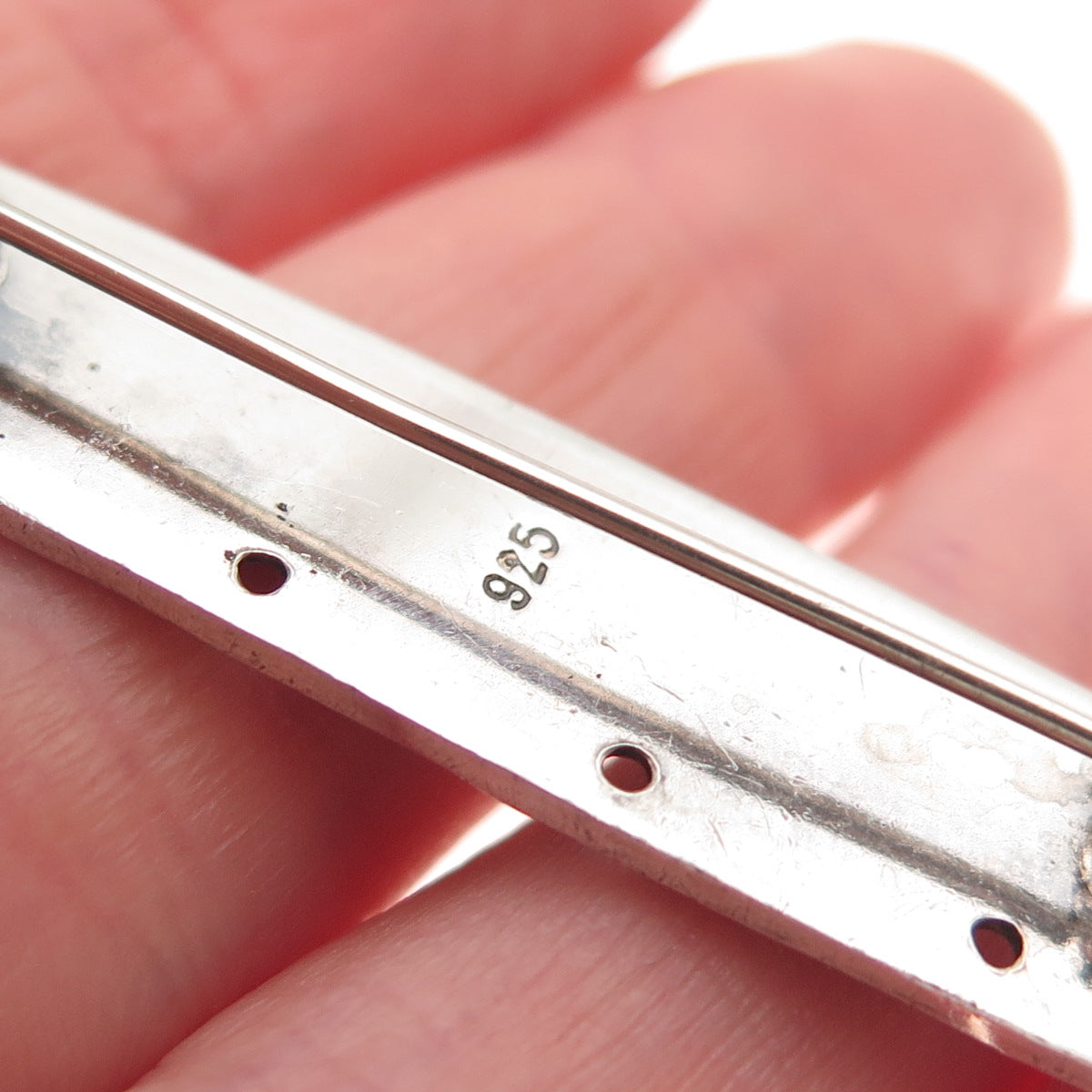 925 Sterling Silver Vintage Ethnic Oxidized Bar Pin Brooch