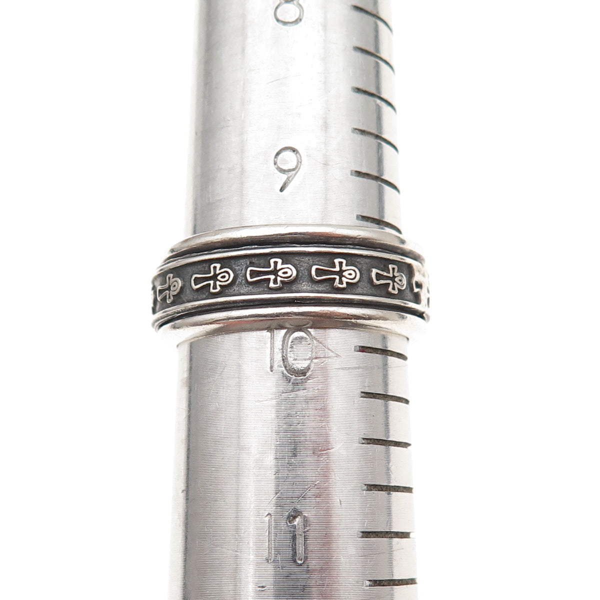 925 Sterling Silver Vintage Egyptian Ankh Rotating Oxidized Band Ring Size 10