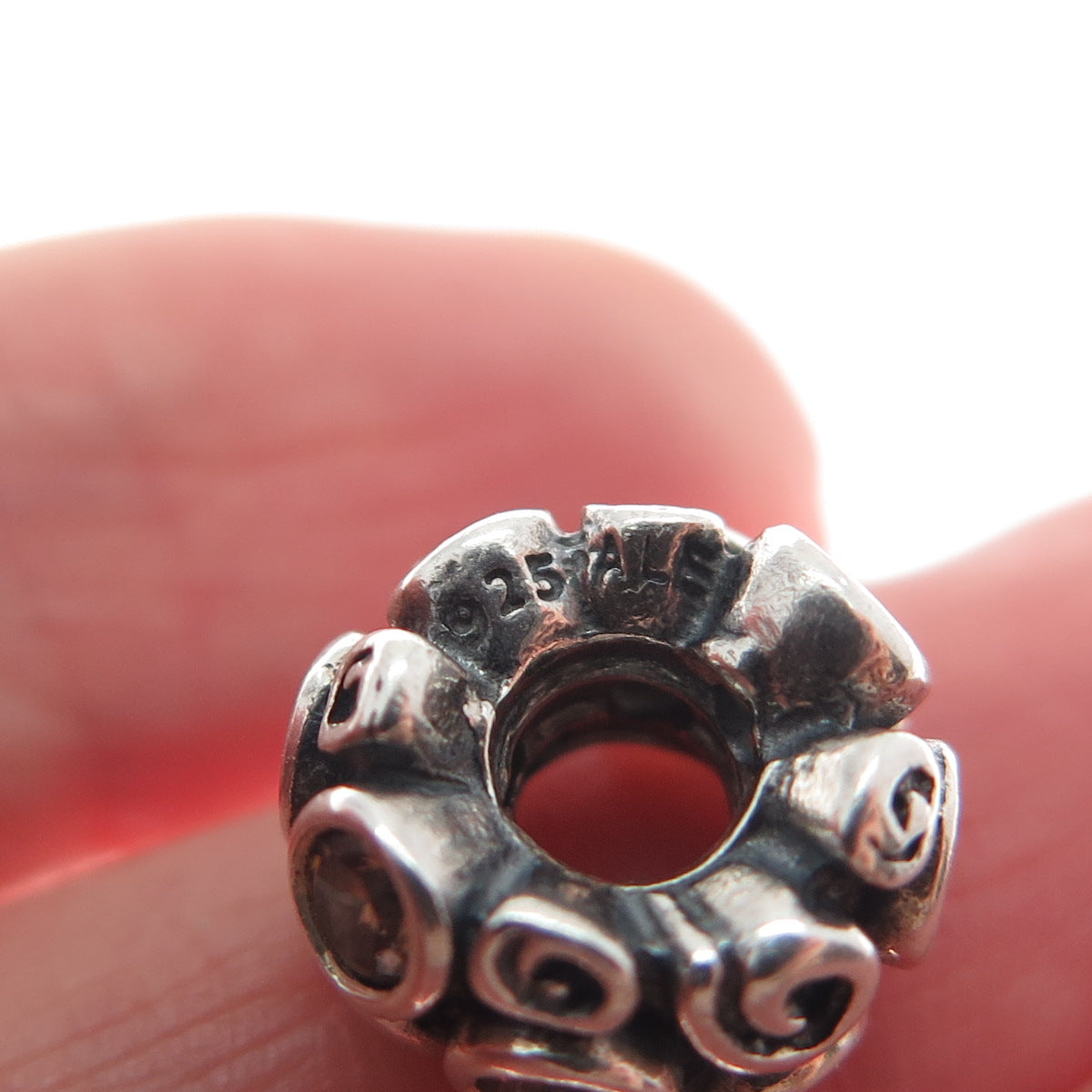 PANDORA 925 Sterling Silver Smoky C Z Spiral Bead Charm