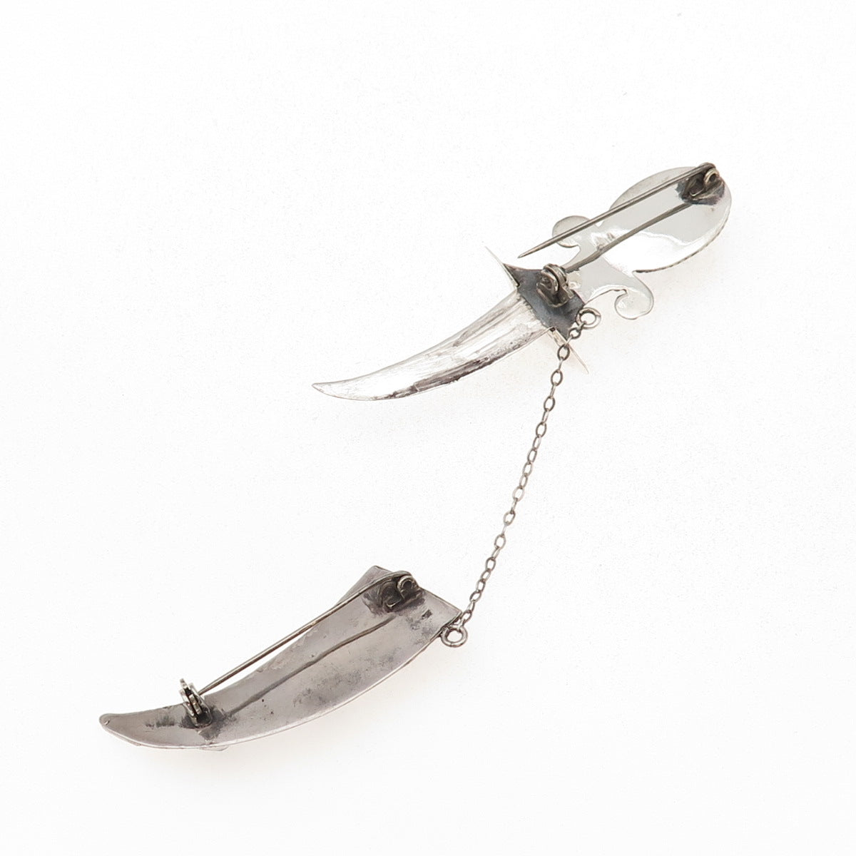 925 Sterling Antique Art Deco Real Amethyst Dagger in Sheath 2-Pc Pin Brooch
