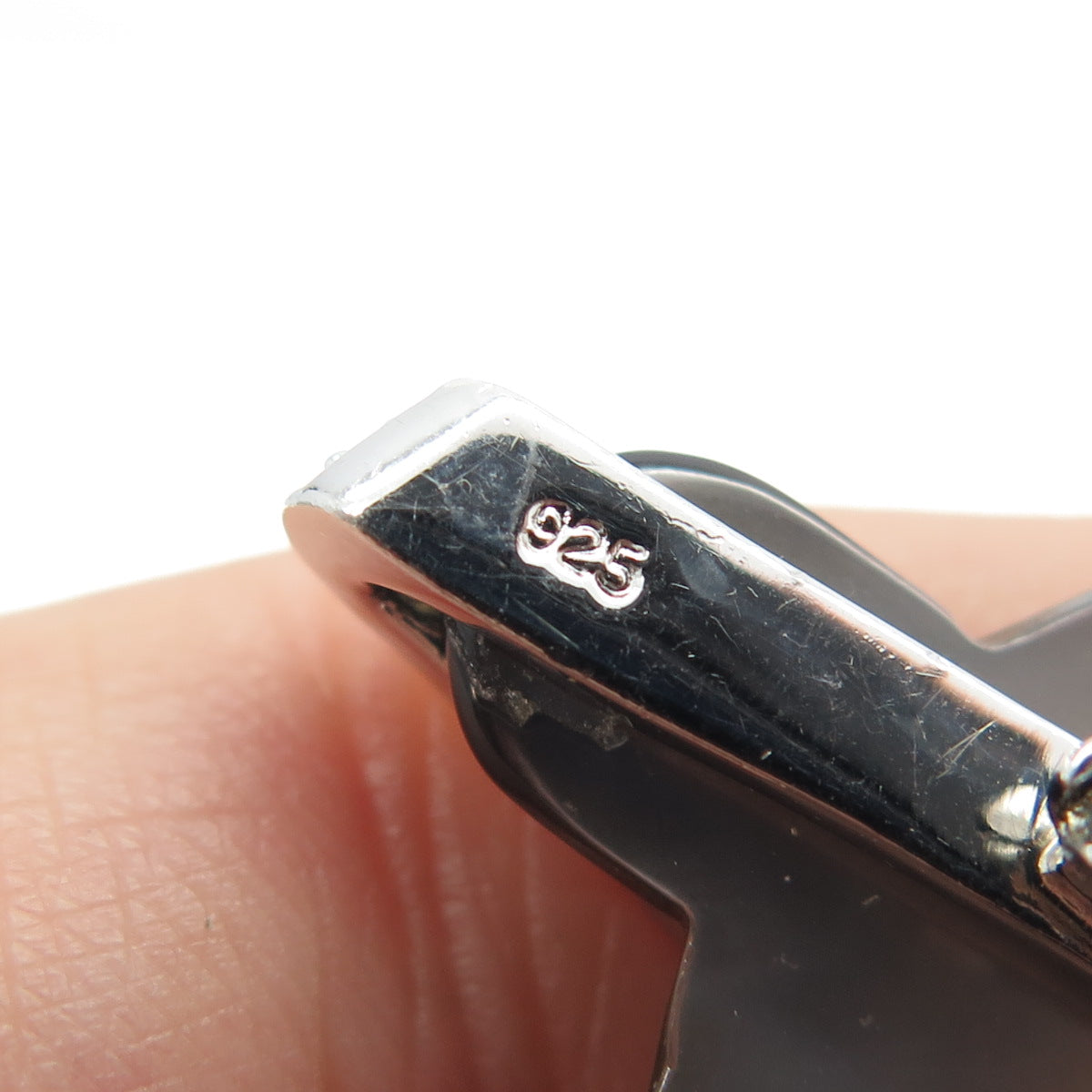 925 Sterling Silver Real Abalone Shell & C Z Leaf Modernist Pin Brooch