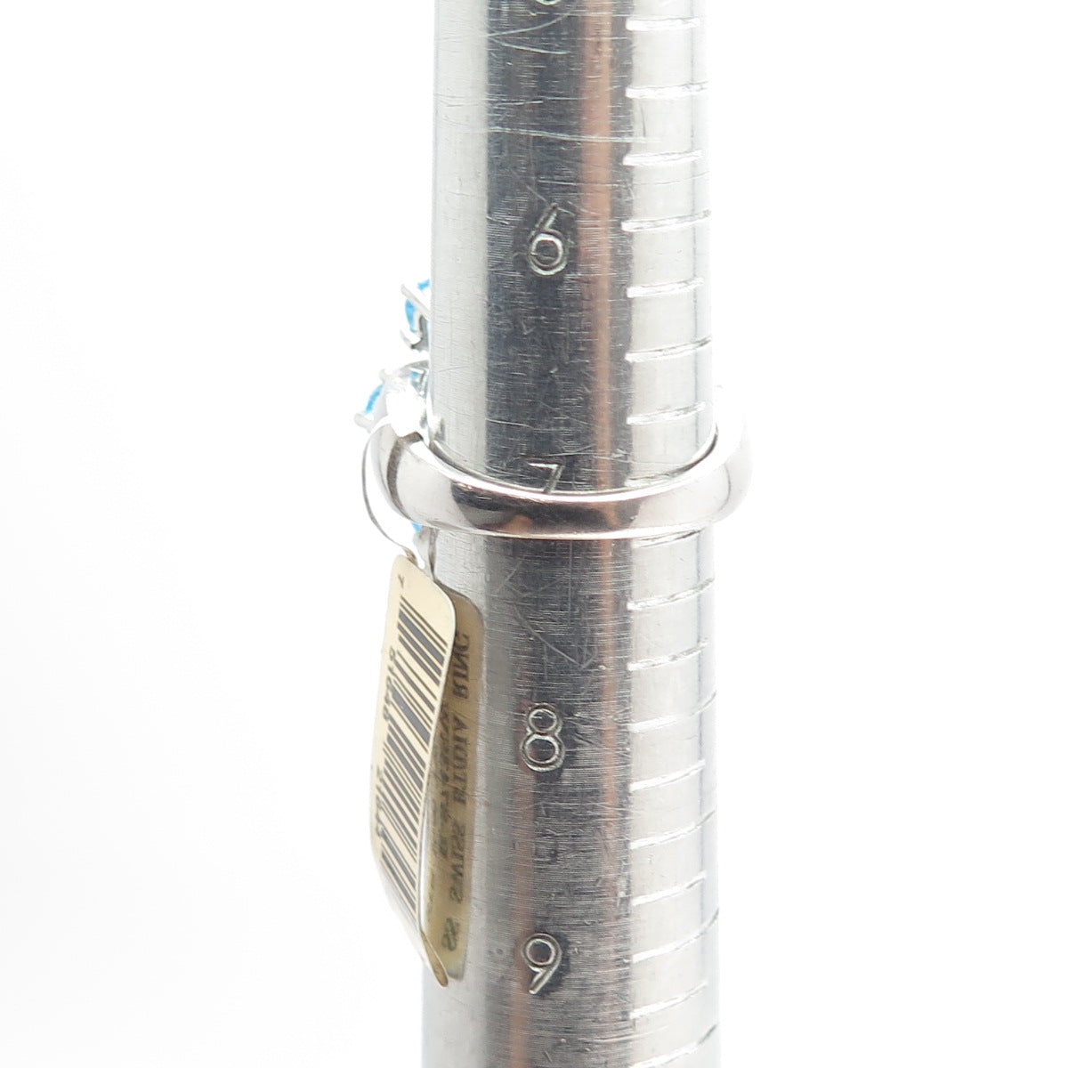 925 Sterling Silver Real White Diamond & Swiss Blue Topaz Gem Ring Size 7.25