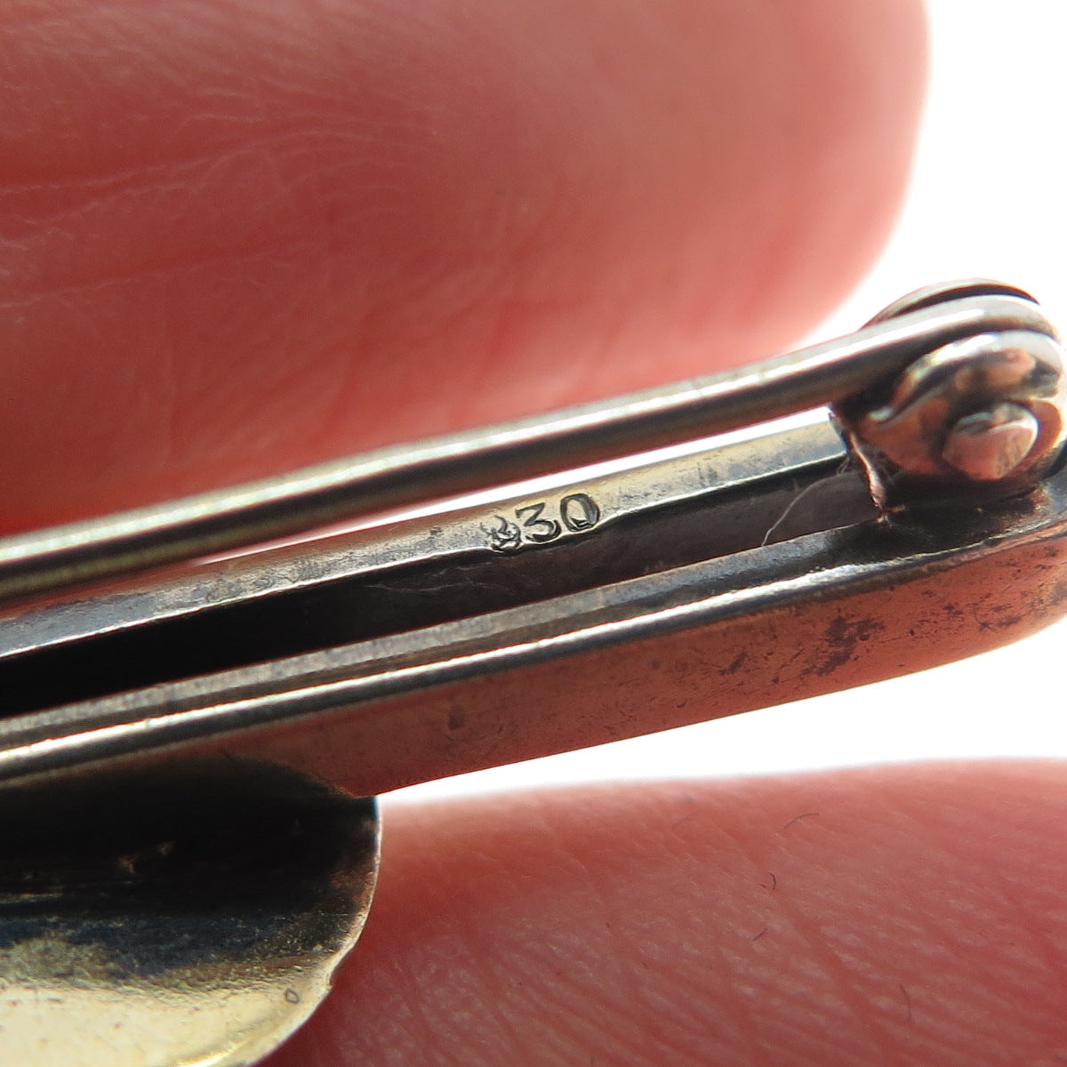 830 Silver Gold Filled Vintage Real Pearl Modernist Oxidized Pin Brooch