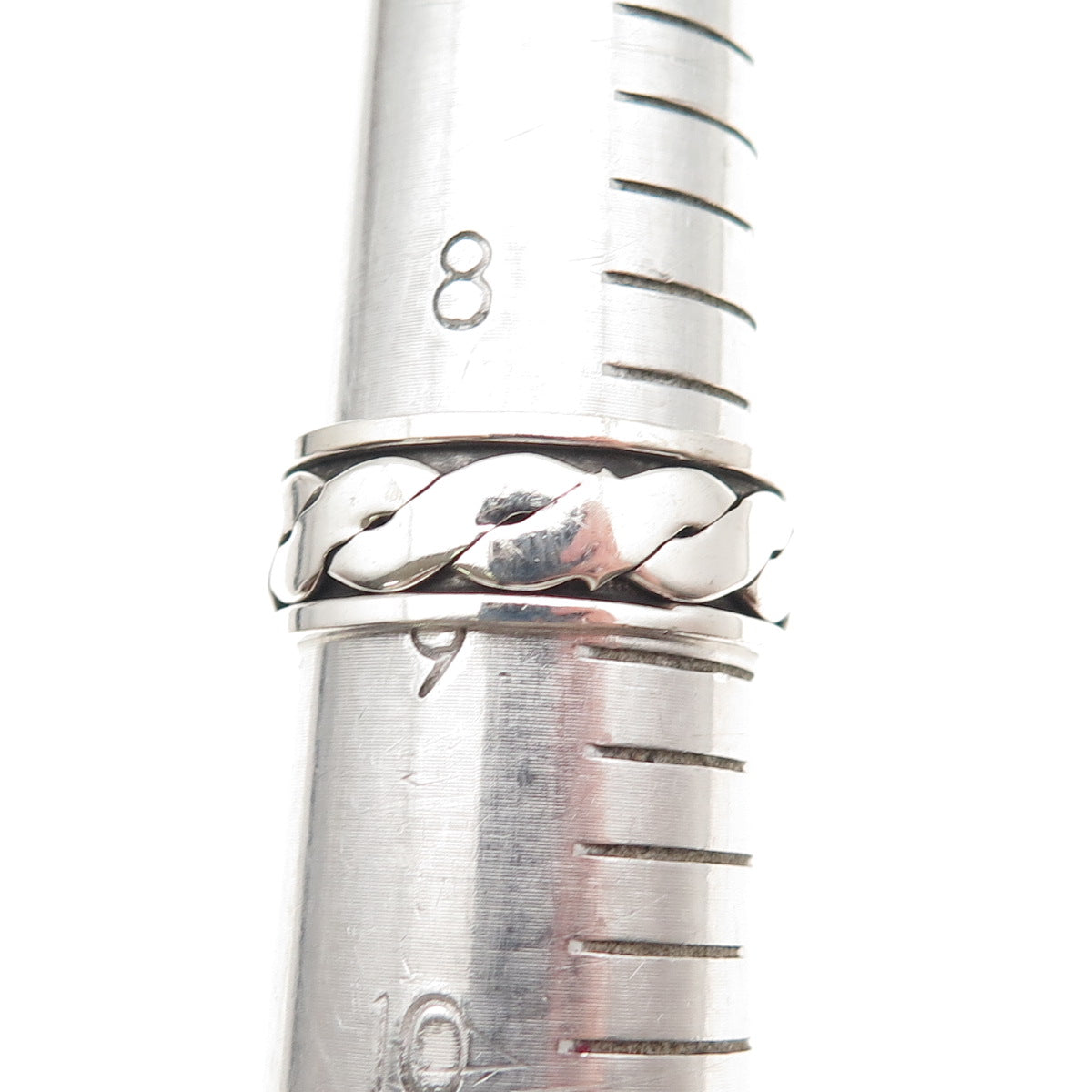 925 Sterling Silver Vintage Woven Oxidized Rotating Band Ring Size 9