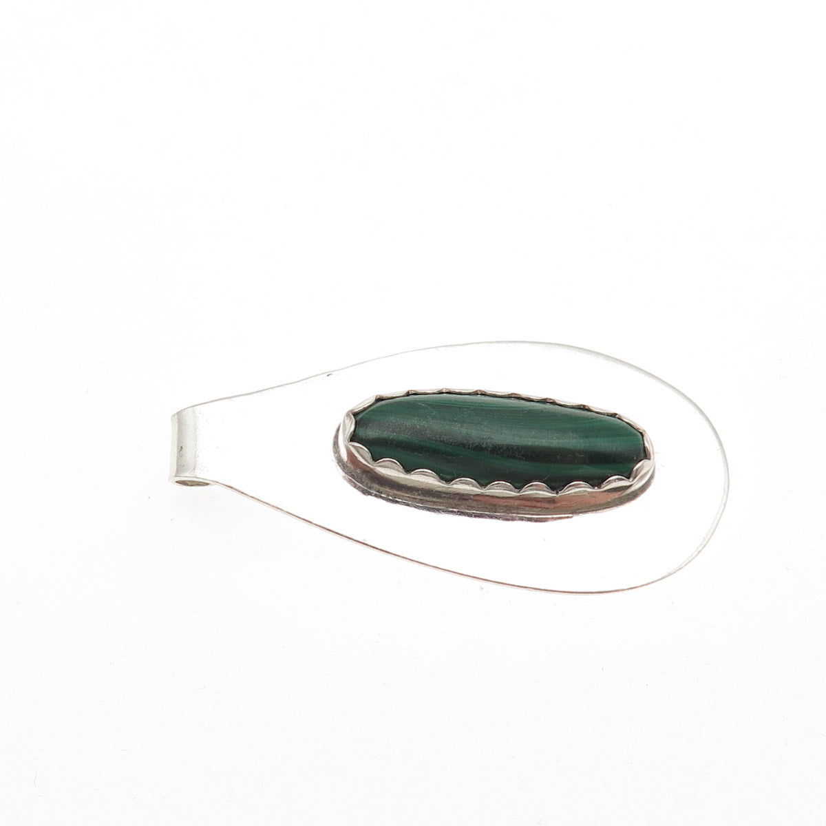 Old Pawn 925 Sterling Silver Vintage Southwestern Malachite Tribal Slide Pendant