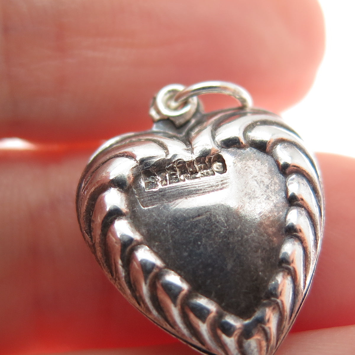 925 Sterling Silver Antique Art Deco Heart Chatelaine Minimalist Charm Pendant