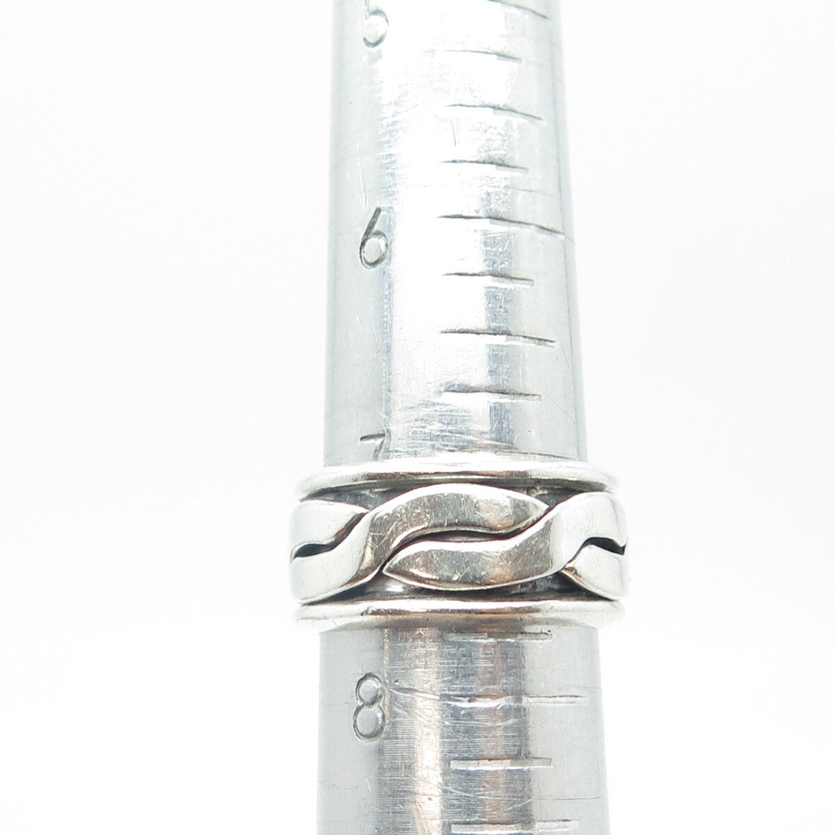 925 Sterling Silver Vintage Mexico Braided Rotating Band Ring Size 7.75