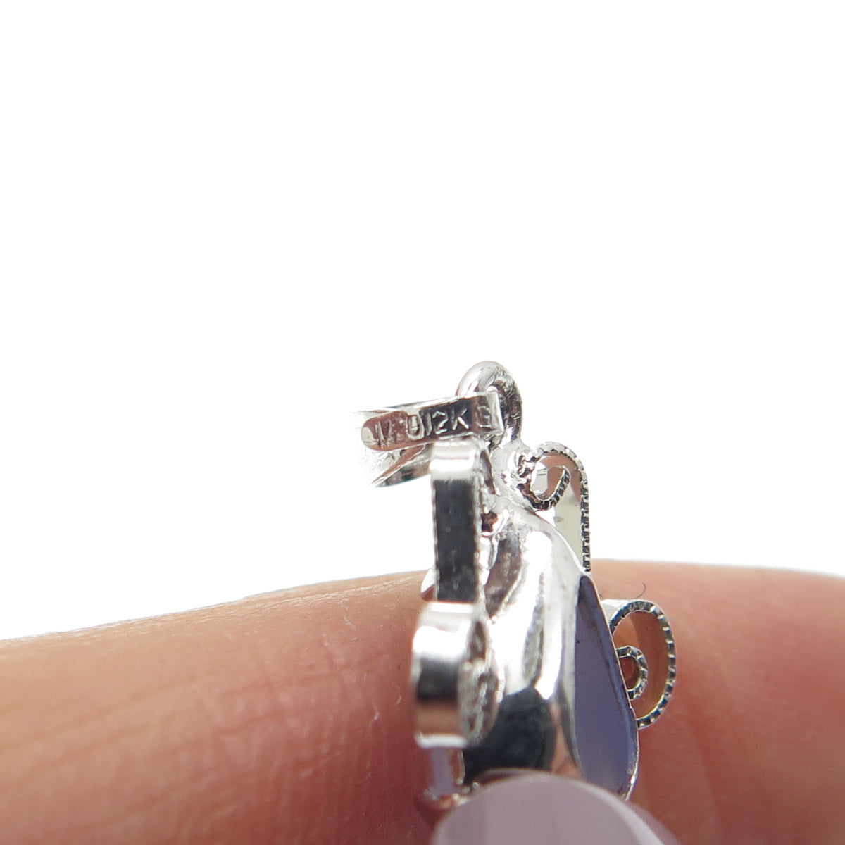 1/20 12K White Gold Filled Antique Art Deco Real Chalcedony Hamsa Mini Pendant