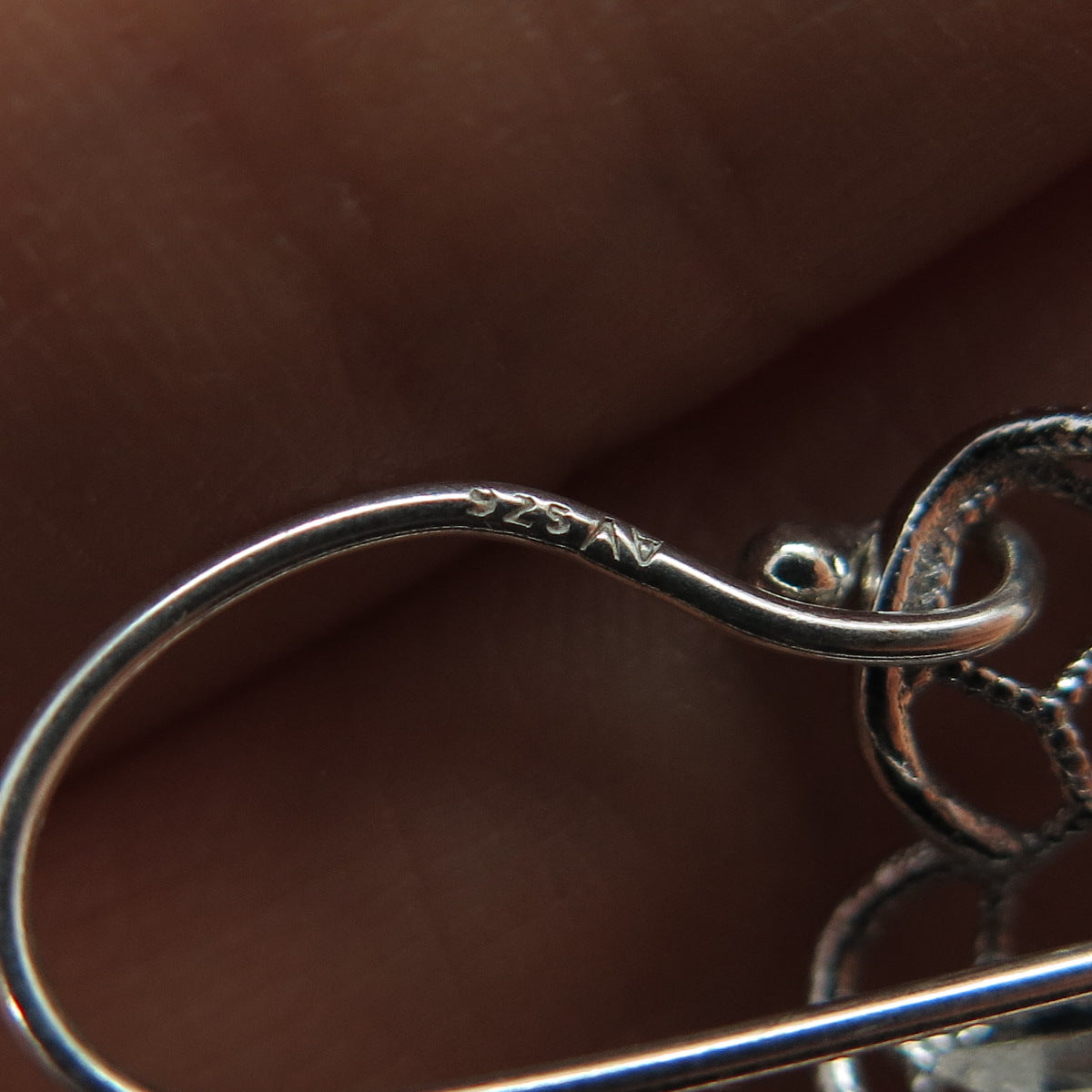 925 Sterling Silver Vintage Flower Filigree Dangle Earrings