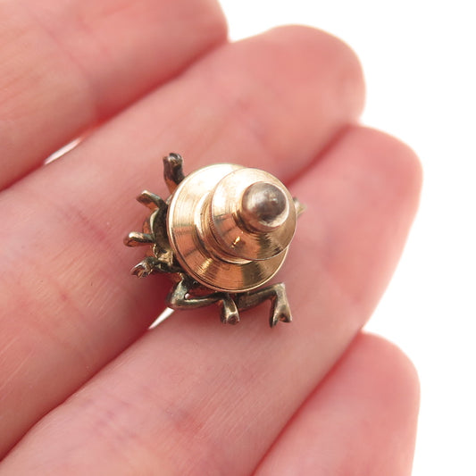 Trifari Sterling Gold Plated Vintage Real Tourmaline Beetle Tie Tack / Lapel Pin