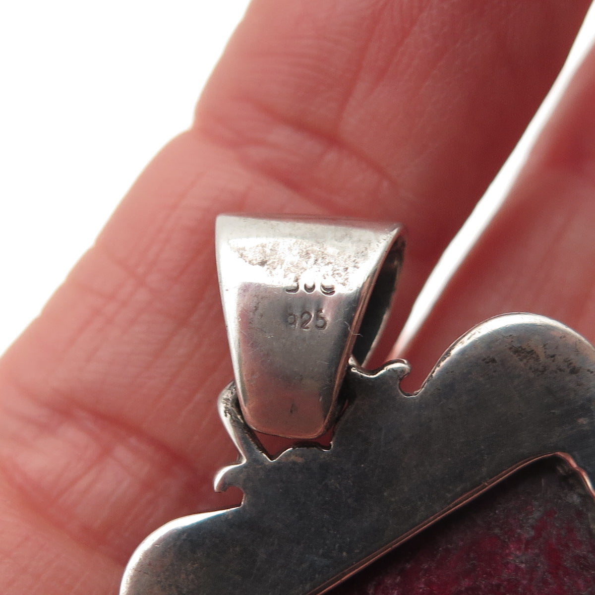 925 Sterling Silver Vintage Real Ruby Swirl Oxidized Pendant