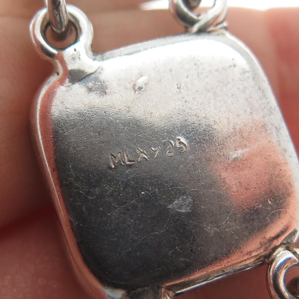 925 Sterling Silver Vintage Mexico Real Turquoise Panel Link Bracelet 6.5-7"