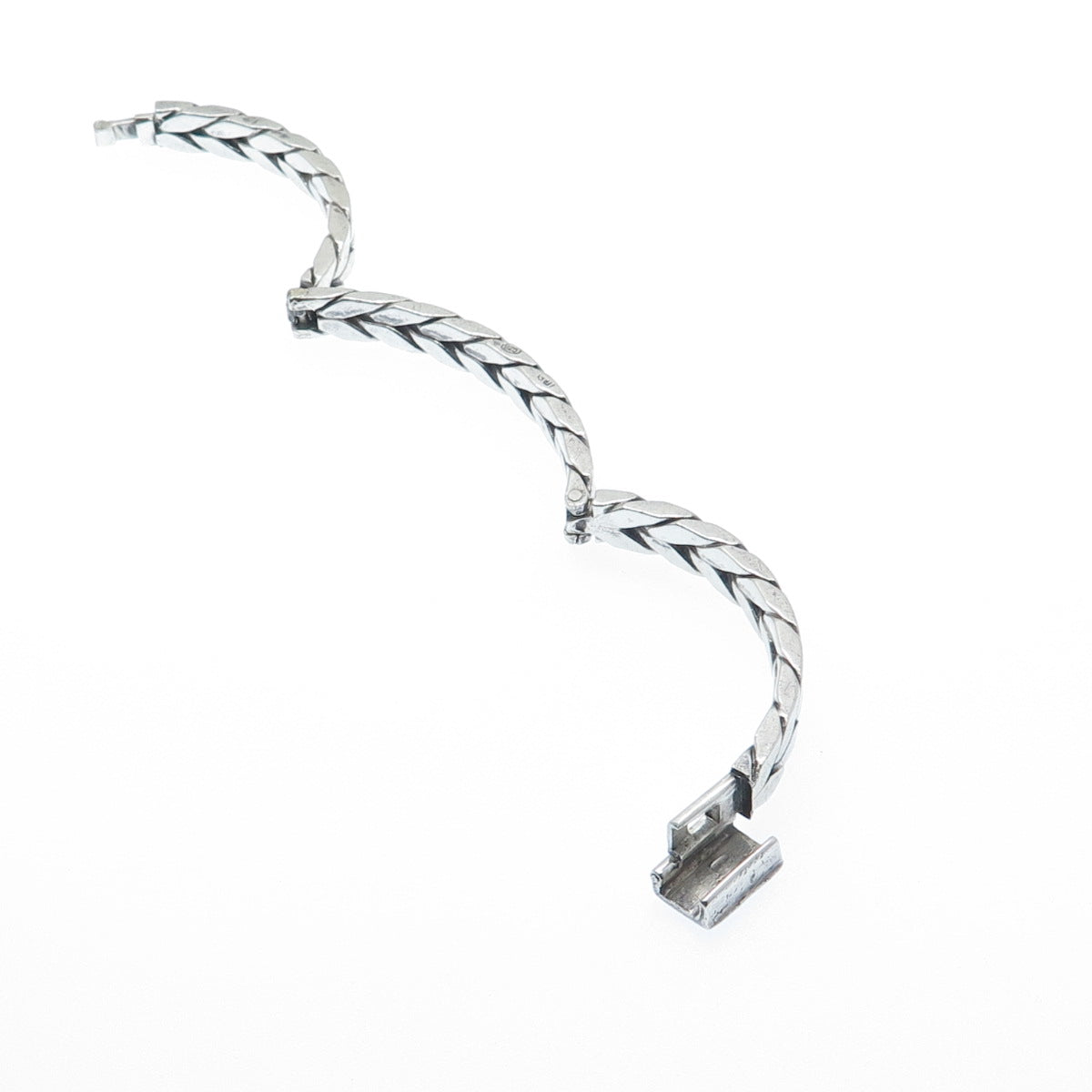 925 Sterling Silver Vintage Wheat Link Oxidized Bangle Bracelet 7.25"