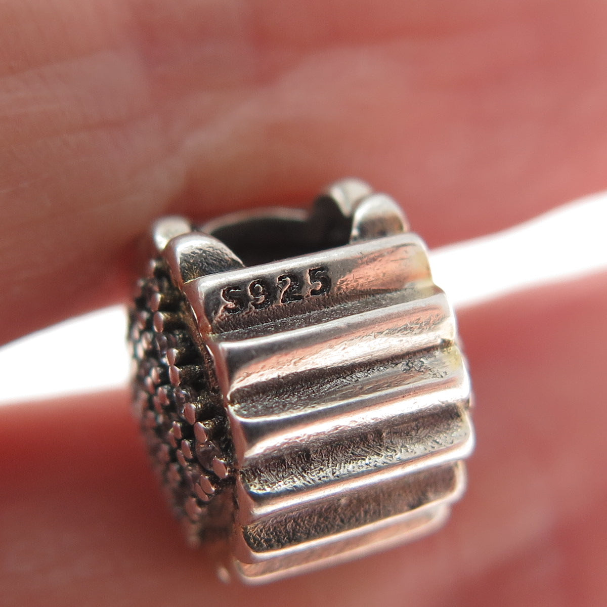 925 Sterling Silver 2-Tone Enamel & C Z Sunflower Dangle Bead Charm