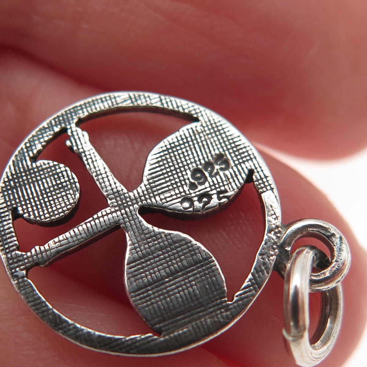 925 Sterling Silver Vintage Tennis Rackets & Ball Oxidized Mini Charm Pendant
