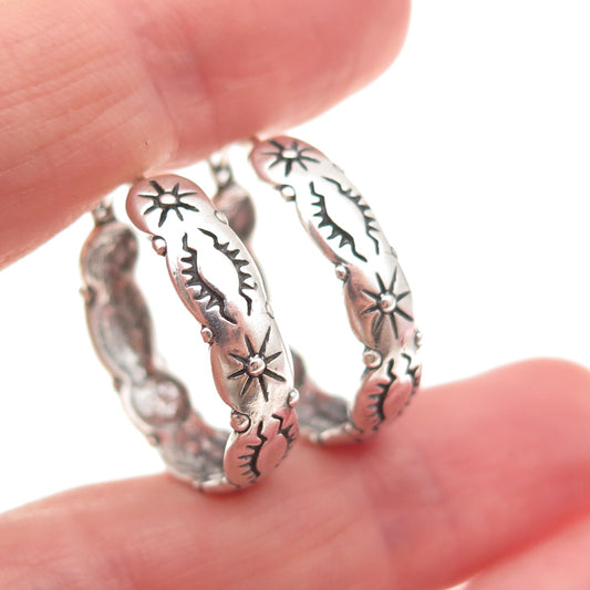 Shube 925 Sterling Silver Vintage Sun Symbol Oxidized Hoop Earrings