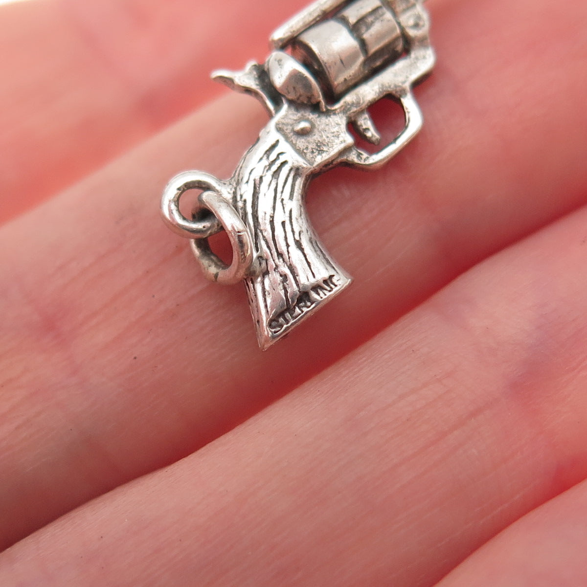 925 Sterling Silver Vintage Revolver Oxidized 3D Charm Pendant