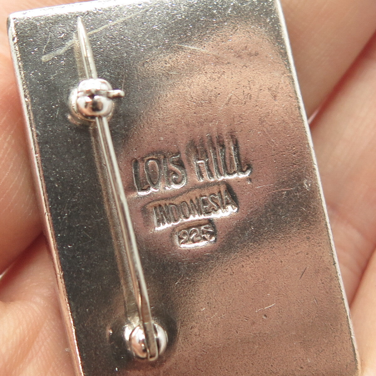 925 Sterling Silver Vintage Lois Hill Granulated Signature Scroll Pin Brooch